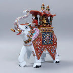 Close-up of Multicolor Meenakari Hand-painting on White Metal Ambabari Elephant, Jaipur Handcrafted