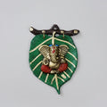 Hand Painted Metal Ganesha on Green Paan Leaf Wall Hanging Home Decor