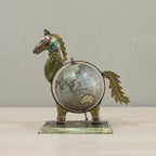Hand Painted Metal Horse Globe Showpiece | Jaipur Indian Handicraft Table Decor | KK Gift Store