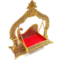 Metal Krishna Jhula swing with large cradle, perfect for home temple decor.