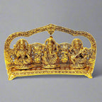 A beautiful metal idol of Lakshmi, Ganesh, and Saraswati with a long-lasting golden oxidized polish.