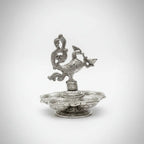Metal Peacock Diya Stand Oxidized Silver Finish for Diwali Decor and Housewarming Gift