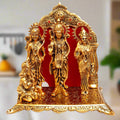 Metal Ram Darbar idol with golden polish featuring Lord Ram, Sita, Lakshman and Hanuman.
