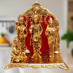 Metal Ram Darbar idol with golden polish featuring Lord Ram, Sita, Lakshman and Hanuman.