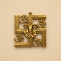 Auspicious Metal Swastik Ganesha Om Wall Hanging Golden Finish 8x8 Inch Home Decor