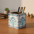 Mughal Art Hand Painted Wooden Pen Stand - Front View with Floral Design