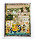 A hand-painted miniature painting depicting a scene from the Mughal Empire.