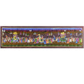 A hand-painted silk painting depicting a traditional Mughal procession with intricate details.