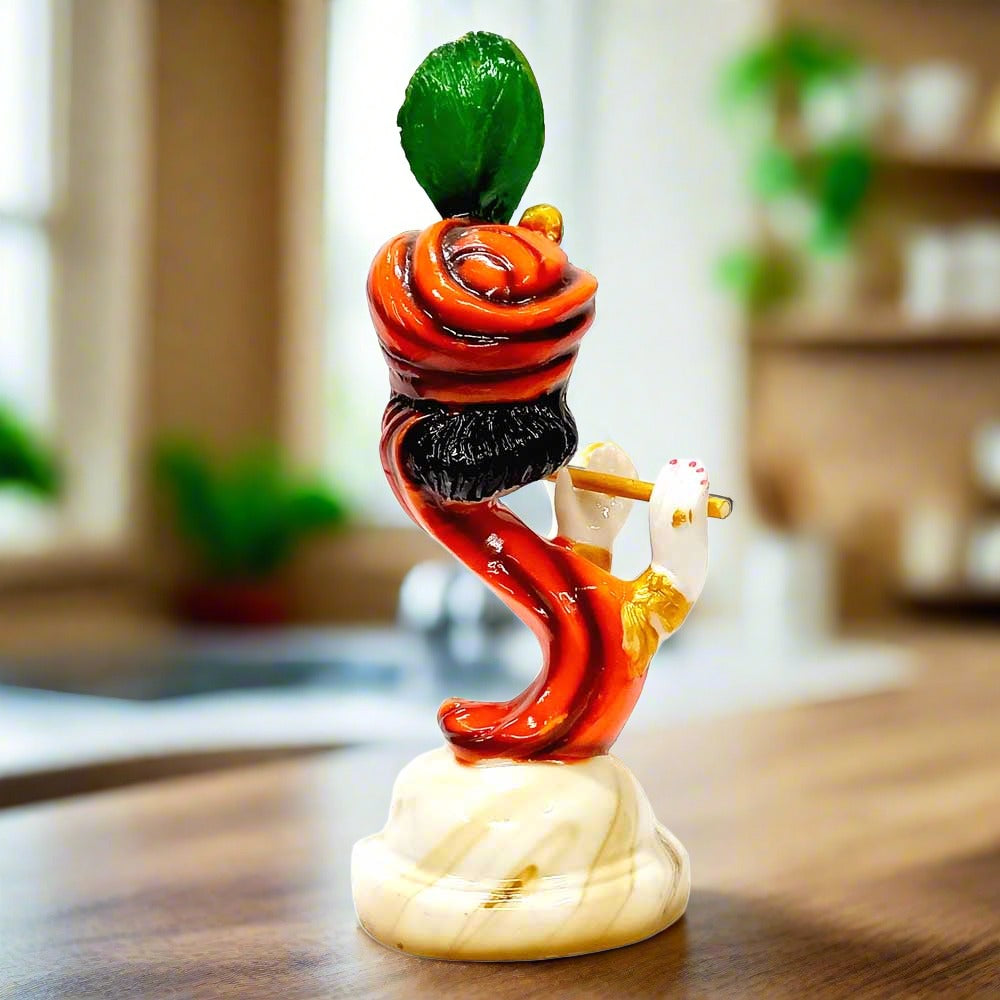 A multi-color Bansuri Krishna murti made of marble dust, a truly unique piece.