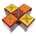 A multi-colored wooden dry fruit container, a beautiful way to keep your dried fruits fresh.
