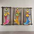 Multicolor Metal Wall Hanging – Set of 3 Frames Featuring Musical Lady Figures in Vibrant Traditional Attire