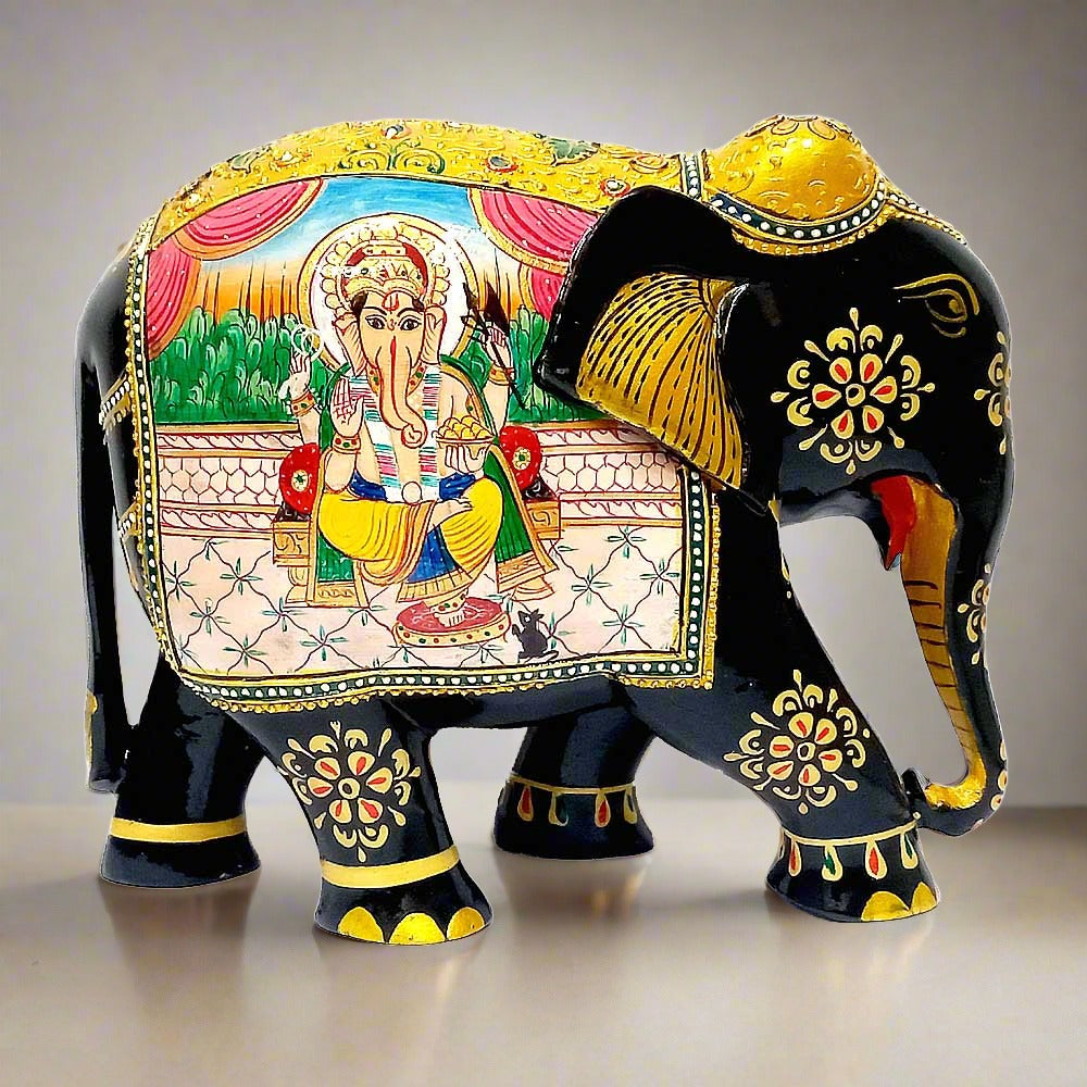 A one-of-a-kind wooden Ganesha figurine, a unique piece of cultural art.