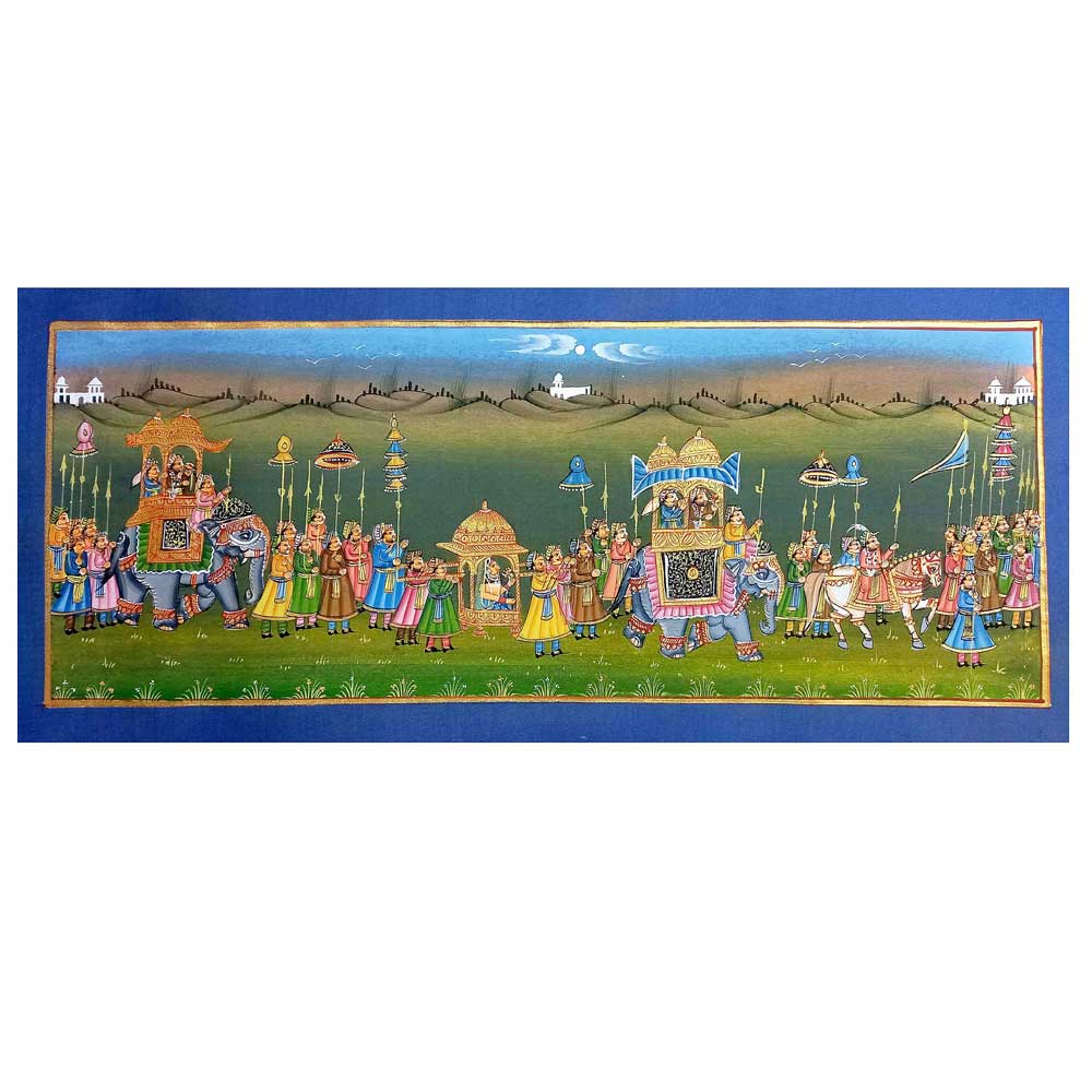 An original, hand-painted Indian miniature painting, a vibrant work of art for home or office decor.