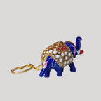 Ornate royal blue elephant keychain with sparkling accents