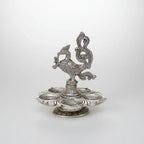 Oxidized Silver Metal Peacock Deepak Holder 5 Diya Stand for Pooja Room