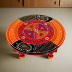 Vibrant hand-painted round chowki made of quality wood