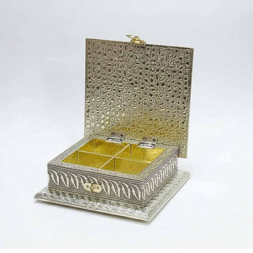 Partitioned wooden storage box for dry fruits or sweets, decorative table top organizer 15cm