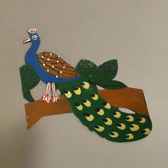 Unique peacock fridge magnet, hand-painted wooden accessory