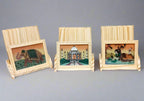 Wooden mobile holder featuring intricate gemstone artwork and ergonomic design
