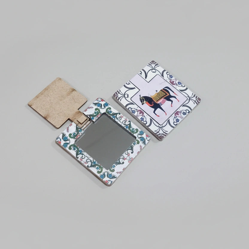 Wooden pocket mirror with printed elephant design on MDF, perfect for party return gifts.