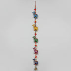Handcrafted Rajasthani Camel String Wall Hanging with Multicolour Beads, Lace, Pom Poms and Brass Cow Bell — 3 Feet Long