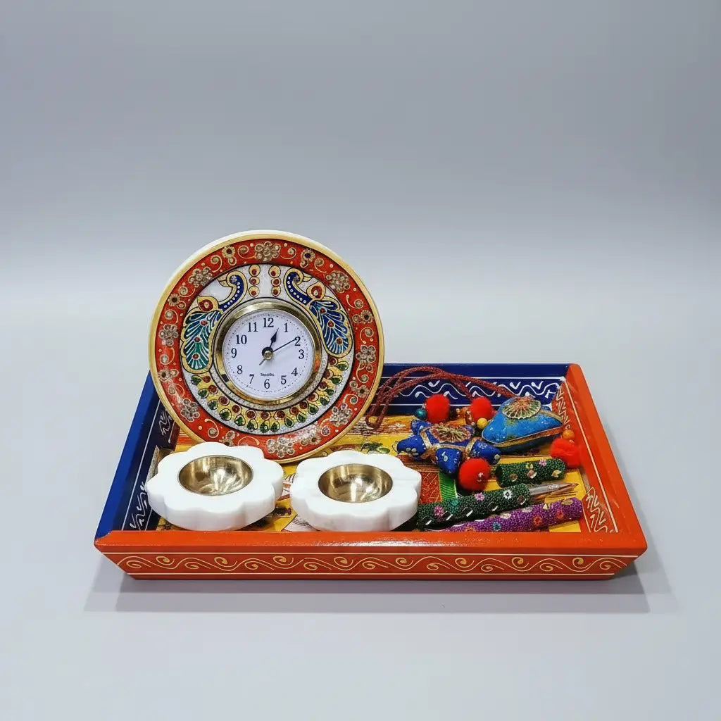 Rajasthani Diwali Gift Set all items arranged in hand-painted wooden tray