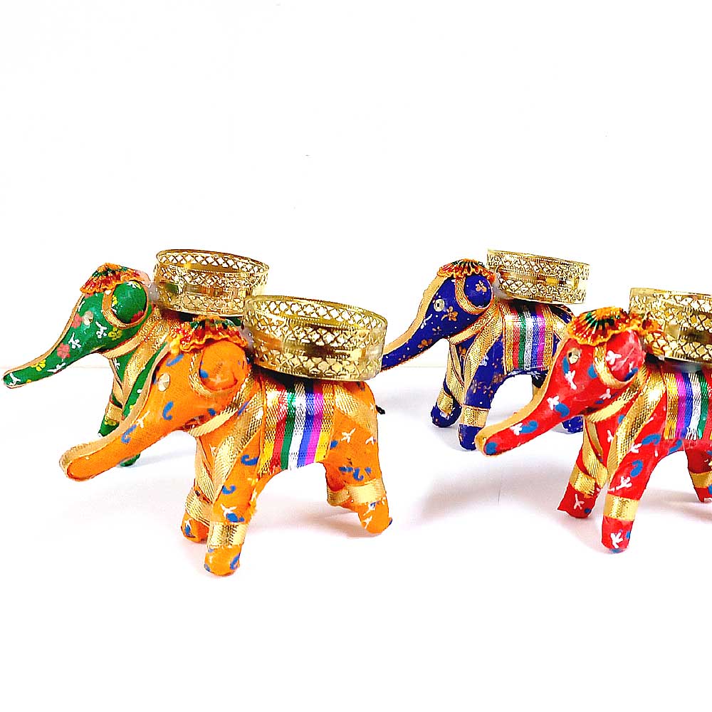 Rajasthani style elephant candle stand perfect for Diwali, Christmas and parties.