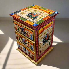Rajasthani hand-painted chest of drawers featuring royal procession theme