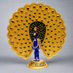 Colorful Indian Meenakari Peacock Sculpture – Gold and Stone Embellished Metal Decor