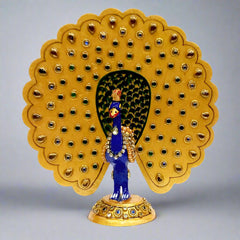 Colorful Indian Meenakari Peacock Sculpture – Gold and Stone Embellished Metal Decor
