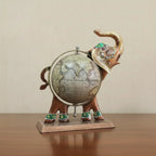 Rajasthani Metal Elephant with Rotating World Globe | Handcrafted Table Showpiece | KK Gift Store