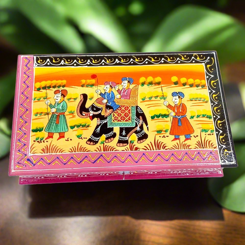 A traditional Rajasthani miniature art jewelry box, perfect for organizing small items.