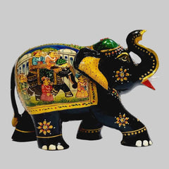 Decorative wooden elephant figurine with traditional Rajasthani miniature painting
