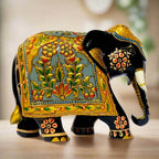 Royal handcrafted wooden elephant showpiece with detailed emboss design