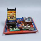 Full Rajasthani corporate gift set featuring a hand-painted wooden tray, mobile stand, gemstone coasters, and Meenakari idols.