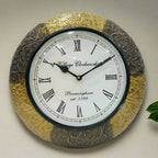 Golden oxidized wooden wall clock for traditional and modern interiors
