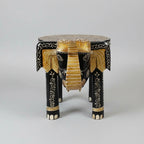 Handcrafted Salami elephant stool with vibrant emboss painting and a flat-back design.