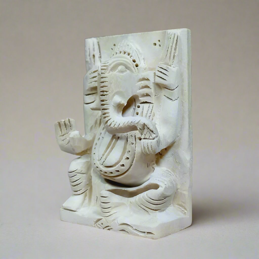 Elegant wooden Ganpati figurine carved from Shree Parni wood