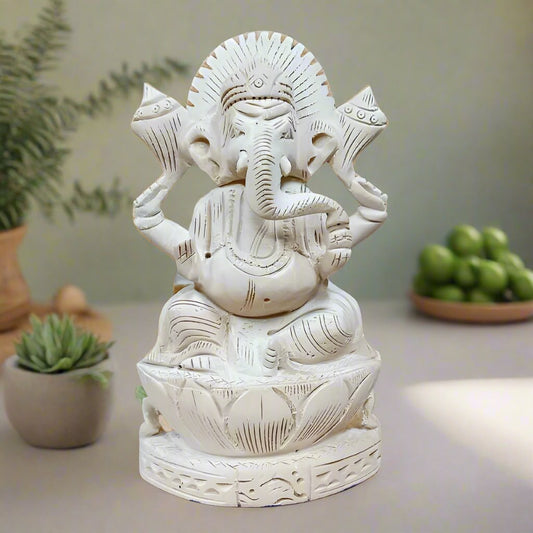 Shriparni wood lotus Ganesha idol for health, wealth, and prosperity