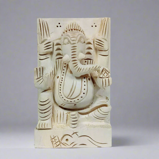 Handcrafted Shree Parni Sevan wood Ganpati idol with intricate detailing