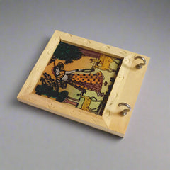 Compact wooden wall key holder with gemstone art for entryway