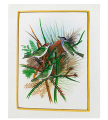 A small, unframed silk painting of birds, a true work of art and a must-have for collectors.