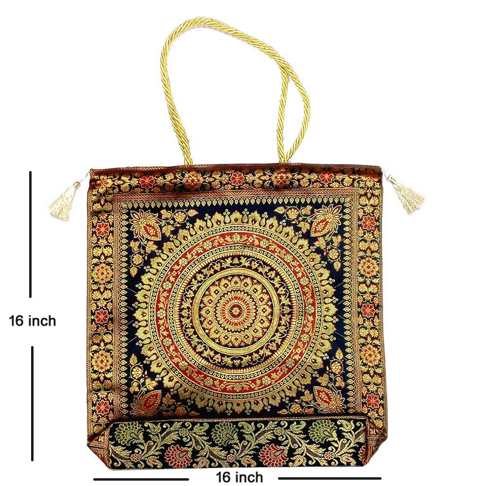 A spacious Banarasi bag, best for shopping, travelling, and the market.
