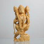 Hand-carved standing wooden Hanuman idol with Gada for home pooja mandir.