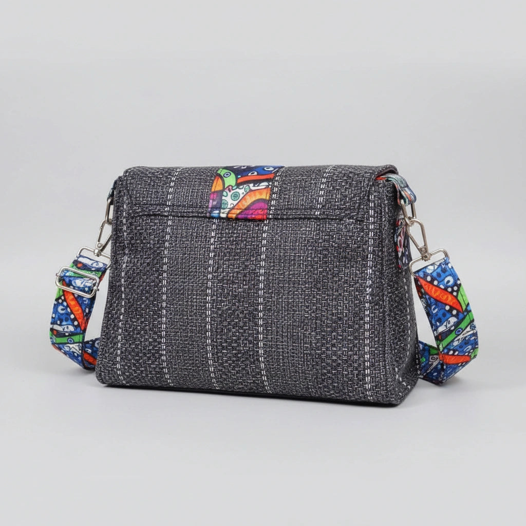 Side profile showing the depth and 10x8 inch dimensions of the floral finesse bag