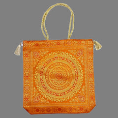 A traditional Banarasi silk handbag with fine quality zari work, a beautiful accessory.