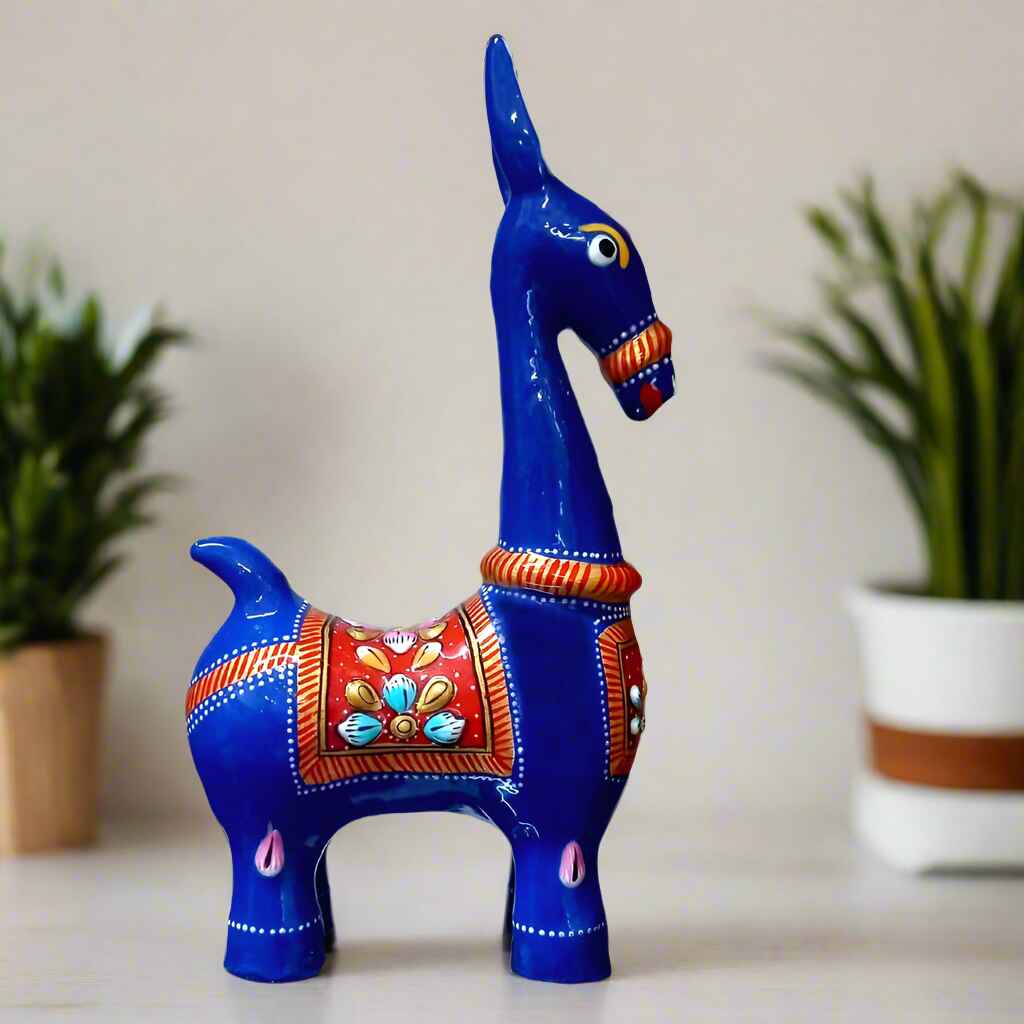 Traditional Bankura horse statue made of metal with detailed meenakari work
