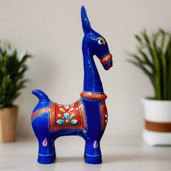 Traditional Bankura horse statue made of metal with detailed meenakari work
