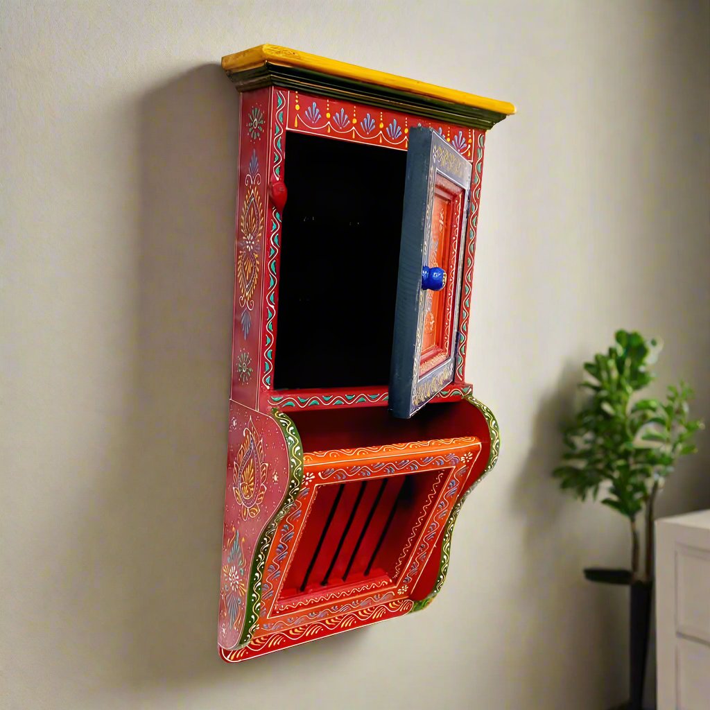 Traditional hand-painted wooden key hanger with paper holder, stylish home accessory