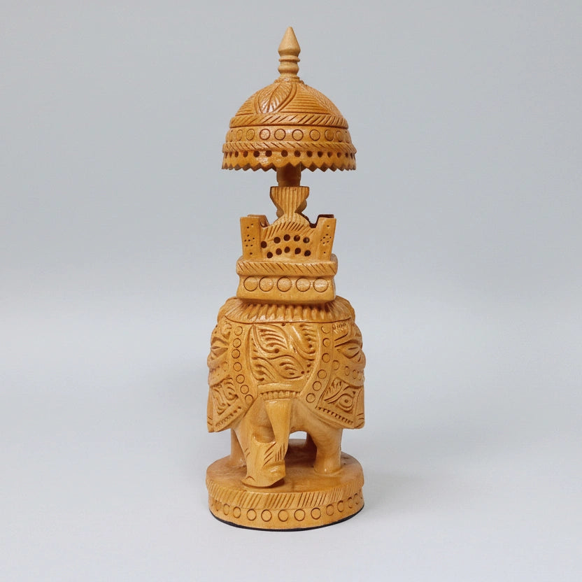 Rear profile of a wooden Ambabari elephant showcasing traditional India artisan expertise.